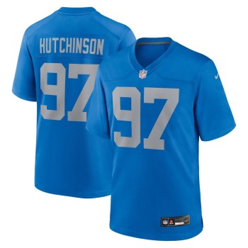 Men's Detroit Lions #97 Aidan Hutchinson Blue Alternate Game Jersey Men's Detroit Lions #97 Aidan Hutchinson Blue Alternate Game Jersey