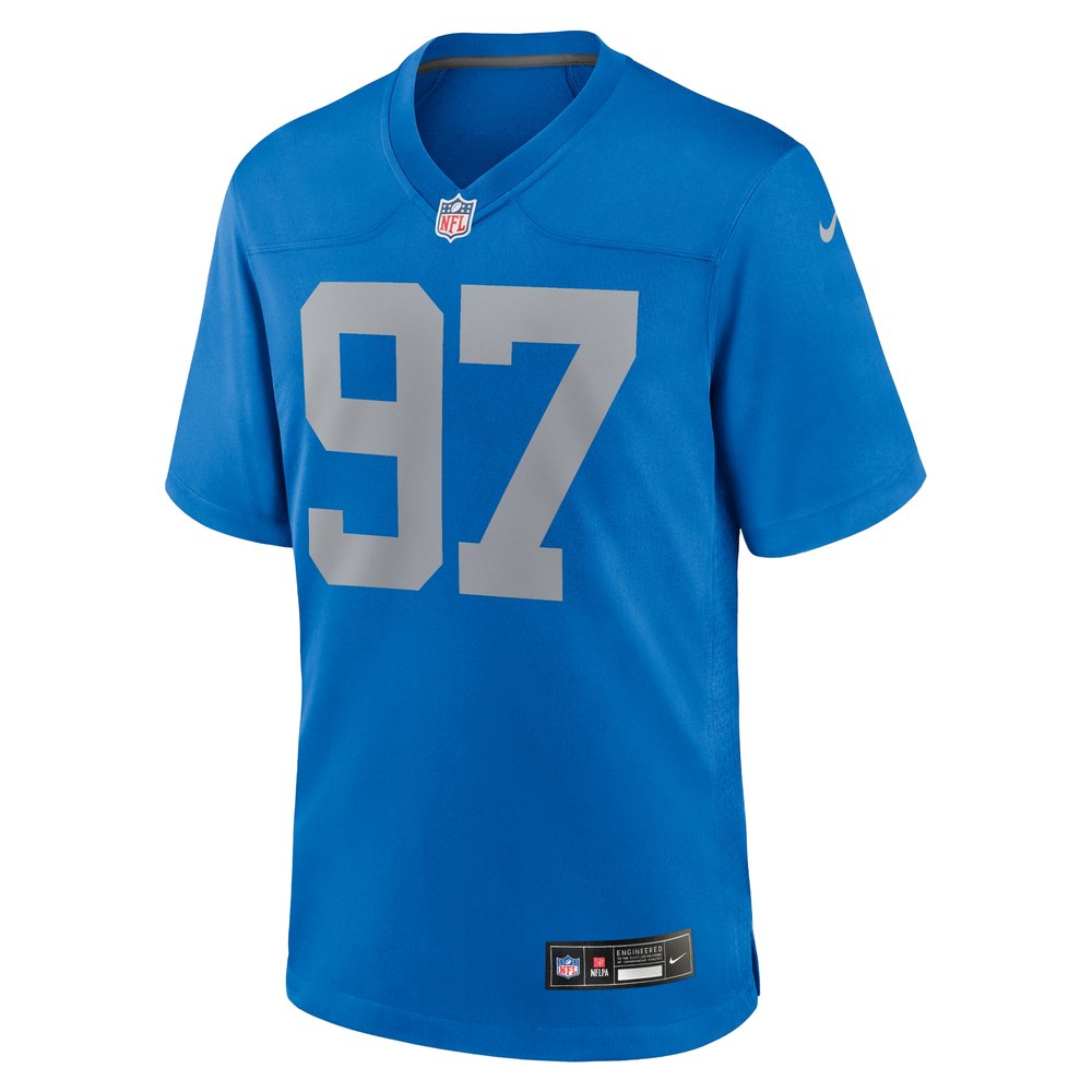 Men's Detroit Lions #97 Aidan Hutchinson Blue Alternate Game Jersey