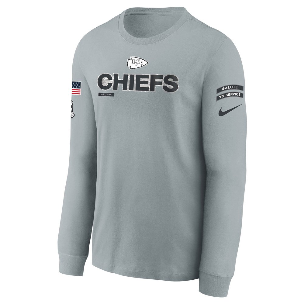 Youth Kansas City Chiefs Gray 2024 Salute To Service Long Sleeve T-Shirt