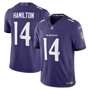 Men's Baltimore Ravens #14 Kyle Hamilton Purple Vapor F.U.S.E. Sewn Down Limited Jersey